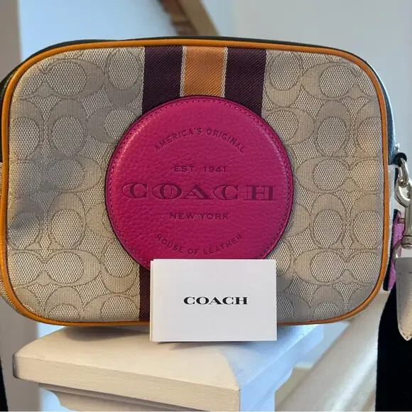 COACH - DEMPSEY CAMERA BAG PURSE IN SIGNATURE JACQUARD WITH PATCH